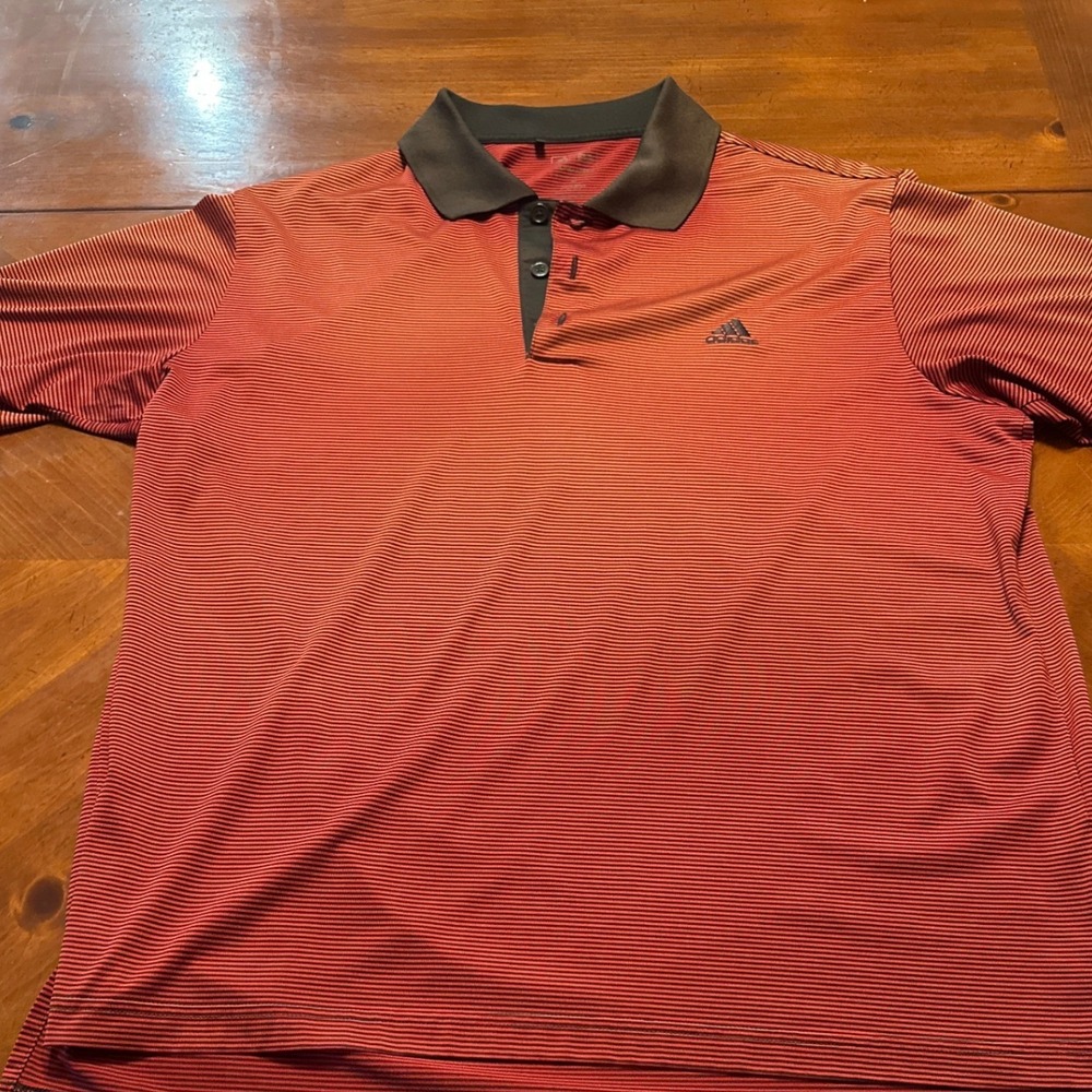 Adidas Polo Shirt Mens M Red Excellent Climalite Striped Short Sleeve Golf